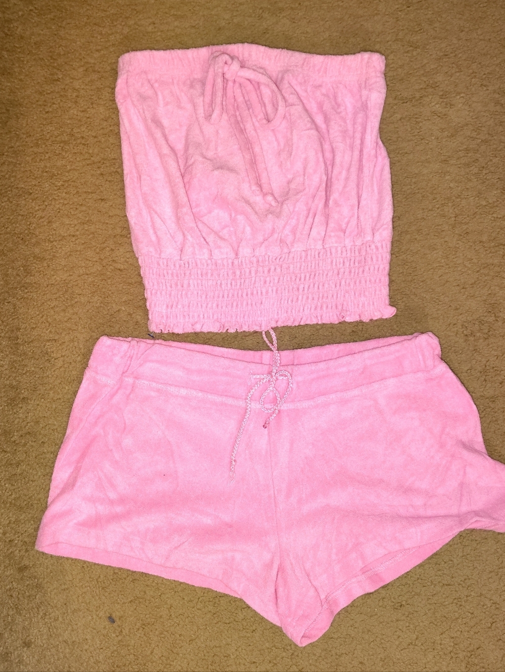 Sm Pink Terry Cloth Tube Top and Shorts Set